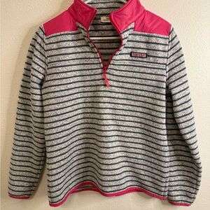Vineyard Vines Navy and Cream with Pink Striped Half Zip.
